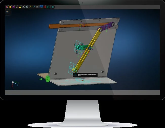 Adams Modeler screenshot mid-workflow, selecting entities to associate with a geometry part