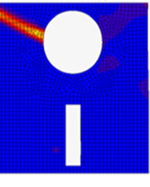 Coupled stress contour result on a plate with a hole, from a Digimat-to-Marc plug-in simulation