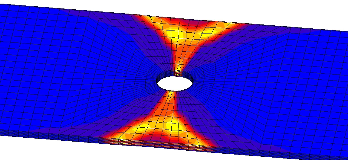 Damage concentration contour on an open-hole tension composite coupon