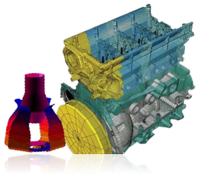 A fully meshed multi-part engine-block assembly