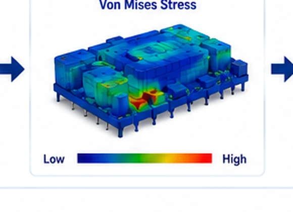 Von Mises stress contour on a populated PCB and power module assembly