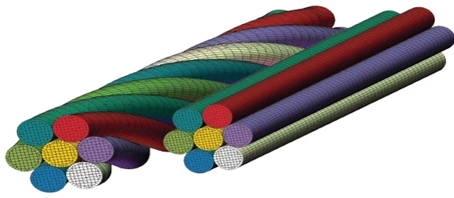 Meshed bundle of parallel cylindrical strands in contact