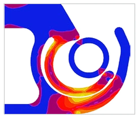 Stress contour on a curved bracket-and-ring contact interface