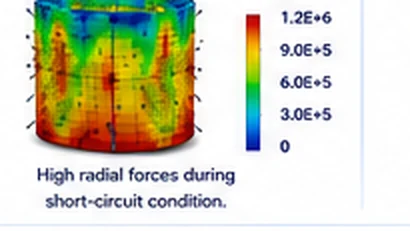 Radial electromagnetic force contour on a cylindrical transformer winding model