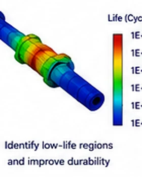 Fatigue life contour on a stepped shaft showing a low-life band at a shoulder