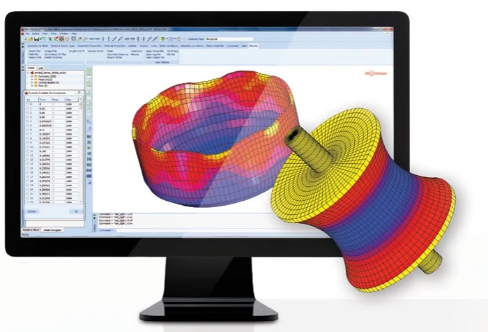 Marc pre- and post-processing environment showing nonlinear stress contours on two component models