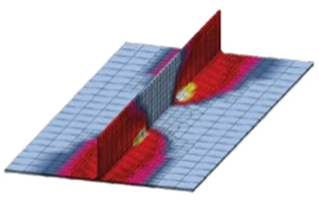 3D surface plot of heat flux across two contacting components