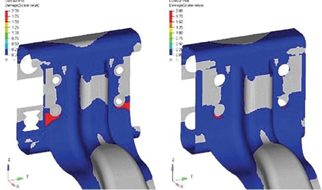 Comparative structural response of a mounting bracket evaluated across two operating conditions