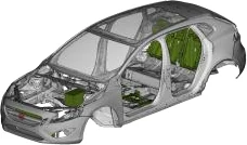 A vehicle body idealized into a finite element mesh