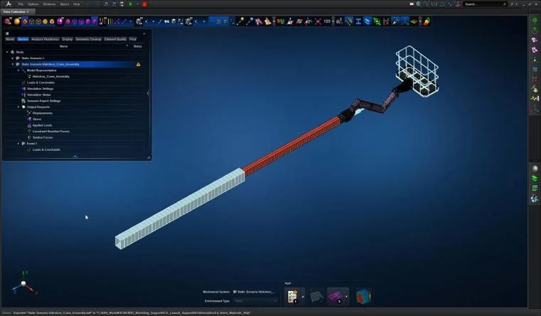 Pre-processing environment used to build and mesh a Nastran model
