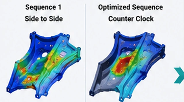 Comparison of two candidate weld sequences and their resulting distortion contours