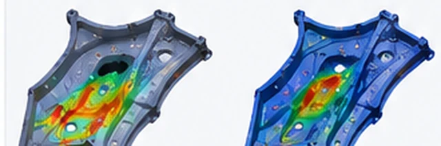 Before and after distortion contour on a full structural weldment assembly